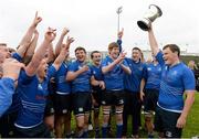 12 October 2013; Leinster's Greg McGrath celebrates with the cup after victory over Connacht. Under 18 Club Interprovincial, Connacht v Leinster, Sportsground, Galway. Picture credit: Diarmuid Greene / SPORTSFILE