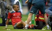 12 October 2013; Simon Zebo, Munster, watches from the sideline after receiving an injury late in the game. Heineken Cup 2013/14, Pool 6, Round 1, Edinburgh v Munster, Murrayfield, Edinburgh, Scotland.  Picture credit: Brendan Moran / SPORTSFILE