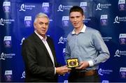 12 October 2013; The centre half back on the inaugural Bord Gáis Energy Under 21 Team of the Year is Alan O’Neill, Clare. The St Josephs/Doora Barefield clubman is one of eight Clare players selected on the Team of the Year for 2013 in recognition of their achievement in retaining their All-Ireland crown. Pictured with Alan is Ger Cunningham, Bord Gáis Energy Ambassador and Team of the Year Judge. Bord Gáis Energy All-Ireland GAA Hurling Under 21 Team of the Year Awards, Croke Park, Dublin. Photo by Sportsfile