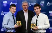 12 October 2013; The left half forward on the inaugural Bord Gáis Energy Under 21 Team of the Year is Stephan McAfee, Antrim. Stephan, left, was a key member of the Antrim team that dominated Ulster and beat Wexford to set up a first ever All-Ireland Final appearance at this level for Antrim. He is one of two Antrim representatives on the Team of the Year. The left corner forward on the inaugural Bord Gáis Energy Under 21 Team of the Year is Ciarán Clarke, Antrim. In a historic year for Antrim hurling, sharp shooter Clarke was inspirational scoring 1-4 on that historic day against Wexford in Semple Stadium. Pictured with Ciarán and Stephen is Ger Cunningham, Bord Gáis Energy Ambassador and Team of the Year Judge. Bord Gáis Energy All-Ireland GAA Hurling Under 21 Team of the Year Awards, Croke Park, Dublin. Photo by Sportsfile