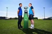 19 May 2025; Fairview Rangers AFC captain Shane Duggan, left, and North End United FC captain Paul Murphy during the FAI Junior Cup media day at FAI HQ in Dublin. Photo by Ben McShane/Sportsfile