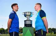 19 May 2025; Fairview Rangers AFC captain Shane Duggan, left, and North End United FC captain Paul Murphy during the FAI Junior Cup media day at FAI HQ in Dublin. Photo by Ben McShane/Sportsfile
