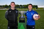 19 May 2025; Fairview Rangers AFC manager Mick Shiel, left, and Fairview Rangers AFC captain Shane Duggan during the FAI Junior Cup media day at FAI HQ in Dublin. Photo by Ben McShane/Sportsfile