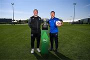 19 May 2025; Fairview Rangers AFC manager Mick Shiel, left, and Fairview Rangers AFC captain Shane Duggan during the FAI Junior Cup media day at FAI HQ in Dublin. Photo by Ben McShane/Sportsfile