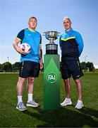 19 May 2025; North End United FC captain Paul Murphy, left, and North End United FC manager Gary Dempsey during the FAI Junior Cup media day at FAI HQ in Dublin.  Photo by Ben McShane/Sportsfile