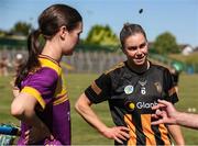 17 May 2025; The match referee, who asked not to be photographed, performs the coin toss in front of Wexford captain Laura Dempsey, left, and Kilkenny captain Katie Power during the Leinster Senior Camogie final match between Wexford and Kilkenny at Netwatch Cullen Park in Carlow. There are no match action pictures from this game at the request of the participating players. Photo by Michael P Ryan/Sportsfile