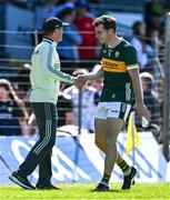 17 May 2025; Kerry manager Jack O'Connor and Barry Dan O'Sullivan of Kerry shake hands after the GAA Football All-Ireland Senior Championship Round 1 match between Kerry and Roscommon at Fitzgerald Stadium in Killarney, Kerry. Photo by Brendan Moran/Sportsfile