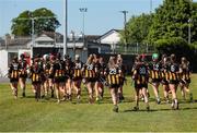 17 May 2025; Kilkenny players return to the changing rooms after the warm up before the Leinster Senior Camogie final match between Wexford and Kilkenny at Netwatch Cullen Park in Carlow. There are no match action pictures from this game at the request of the participating players. Photo by Michael P Ryan/Sportsfile