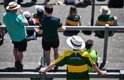 17 May 2025; A Kerry supporter shields himself with a sun hat before the GAA Football All-Ireland Senior Championship Round 1 match between Kerry and Roscommon at Fitzgerald Stadium in Killarney, Kerry. Photo by Brendan Moran/Sportsfile