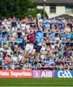 17 May 2025; Matthew Tierney of Galway in action against Peadar Ó Cofaigh Byrne of Dublin during the GAA Football All-Ireland Senior Championship Round 1 match between Galway and Dublin at Pearse Stadium in Galway. Photo by John Sheridan/Sportsfile