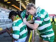 17 May 2025; Ruesha Littlejohn of Shamrock Rovers signs a supporter's jersey after the SSE Airtricity Women's Premier Division match between Bohemians and Shamrock Rovers at Dalymount Park in Dublin. Photo by Thomas Flinkow/Sportsfile