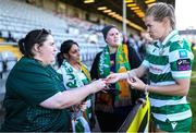 17 May 2025; Ruesha Littlejohn of Shamrock Rovers with supporters after the SSE Airtricity Women's Premier Division match between Bohemians and Shamrock Rovers at Dalymount Park in Dublin. Photo by Thomas Flinkow/Sportsfile