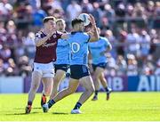 17 May 2025; Alex Gavin of Dublin in action against Dylan McHugh of Galway during the GAA Football All-Ireland Senior Championship Round 1 match between Galway and Dublin at Pearse Stadium in Galway. Photo by Piaras Ó Mídheach/Sportsfile