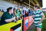 17 May 2025; Ruesha Littlejohn of Shamrock Rovers with supporters after the SSE Airtricity Women's Premier Division match between Bohemians and Shamrock Rovers at Dalymount Park in Dublin. Photo by Thomas Flinkow/Sportsfile