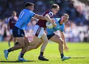17 May 2025; Johnny McGrath of Galway in action against Con O'Callaghan, right, and Lorcan O'Dell of Dublin during the GAA Football All-Ireland Senior Championship Round 1 match between Galway and Dublin at Pearse Stadium in Galway. Photo by Piaras Ó Mídheach/Sportsfile