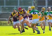 17 May 2025; Cian Byrne of Wexford in action against Donal Shirley of Offaly during the Leinster GAA Hurling Senior Championship Round 4 match between Wexford and Offaly at Chadwicks Wexford Park in Wexford. Photo by Matt Browne/Sportsfile