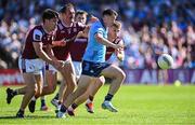 17 May 2025; Cormac Costello of Dublin in action against Galway players, from left, Seán Kelly, John Maher and Dylan McHugh during the GAA Football All-Ireland Senior Championship Round 1 match between Galway and Dublin at Pearse Stadium in Galway. Photo by Piaras Ó Mídheach/Sportsfile