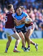 17 May 2025; Con O'Callaghan of Dublin in action against Dylan McHugh, left, and Cillian McDaid of Galway during the GAA Football All-Ireland Senior Championship Round 1 match between Galway and Dublin at Pearse Stadium in Galway. Photo by Piaras Ó Mídheach/Sportsfile