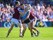 17 May 2025; Con O'Callaghan of Dublin in action against Dylan McHugh, left, and Cillian McDaid of Galway during the GAA Football All-Ireland Senior Championship Round 1 match between Galway and Dublin at Pearse Stadium in Galway. Photo by Piaras Ó Mídheach/Sportsfile