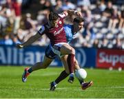 17 May 2025; Shane Walsh of Galway in action against David Byrne of Dublin during the GAA Football All-Ireland Senior Championship Round 1 match between Galway and Dublin at Pearse Stadium in Galway. Photo by John Sheridan/Sportsfile