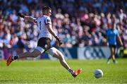 17 May 2025; Galway goalkeeper Connor Gleeson takes a kick-out during the GAA Football All-Ireland Senior Championship Round 1 match between Galway and Dublin at Pearse Stadium in Galway. Photo by Piaras Ó Mídheach/Sportsfile