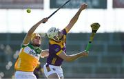 17 May 2025; Rory O'Connor of Wexford in action against Donal Shirley of Offaly during the Leinster GAA Hurling Senior Championship Round 4 match between Wexford and Offaly at Chadwicks Wexford Park in Wexford. Photo by Matt Browne/Sportsfile