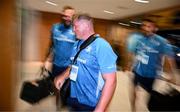 17 May 2025; RG Snyman, left, and Tadhg Furlong of Leinster arrives before the United Rugby Championship match between Leinster and Glasgow Warriors at the Aviva Stadium in Dublin. Photo by Ramsey Cardy/Sportsfile