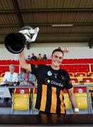 17 May 2025; Kilkenny captain Katie Power lifts the cup after the Leinster Senior Camogie final match between Wexford and Kilkenny at Netwatch Cullen Park in Carlow.There are no match action pictures from this game at the request of the participating players. Photo by Michael P Ryan/Sportsfile