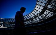 17 May 2025; Jordie Barrett of Leinster walks the pitch before the United Rugby Championship match between Leinster and Glasgow Warriors at the Aviva Stadium in Dublin. Photo by Ramsey Cardy/Sportsfile