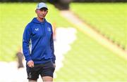 17 May 2025; Leinster head coach Leo Cullen walks the pitch before the United Rugby Championship match between Leinster and Glasgow Warriors at the Aviva Stadium in Dublin. Photo by Ramsey Cardy/Sportsfile