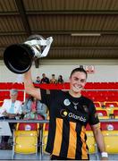 17 May 2025; Kilkenny captain Katie Power lifts the cup after the Leinster Senior Camogie final match between Wexford and Kilkenny at Netwatch Cullen Park in Carlow.There are no match action pictures from this game at the request of the participating players. Photo by Michael P Ryan/Sportsfile
