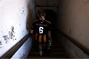 17 May 2025; Kilkenny captain Katie Power returns to the changing room with the cup after the Leinster Senior Camogie final match between Wexford and Kilkenny at Netwatch Cullen Park in Carlow. There are no action pictures from this game at the request of the players. Photo by Michael P Ryan/Sportsfile