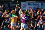 17 May 2025; Ross Ravenhill and Jason Sampson of Offaly in action against Conor McDonald of Wexford during the Leinster GAA Hurling Senior Championship Round 4 match between Wexford and Offaly at Chadwicks Wexford Park in Wexford. Photo by Matt Browne/Sportsfile