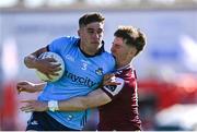 17 May 2025; Theo Clancy of Dublin in action against Matthew Thompson of Galway during the GAA Football All-Ireland Senior Championship Round 1 match between Galway and Dublin at Pearse Stadium in Galway. Photo by Piaras Ó Mídheach/Sportsfile