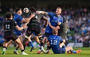 17 May 2025; RG Snyman of Leinster, supported by teammates Jimmy O'Brien, left, and Jordie Barrett, right, in action against Jare Oguntibeju, 4, and Fin Richardson, 3, both of Glasgow Warriors during the United Rugby Championship match between Leinster and Glasgow Warriors at the Aviva Stadium in Dublin. Photo by Sam Barnes/Sportsfile