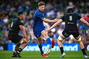 17 May 2025; Jordie Barrett of Leinster kicks through the Glasgow Warriors defence during the United Rugby Championship match between Leinster and Glasgow Warriors at the Aviva Stadium in Dublin. Photo by Ramsey Cardy/Sportsfile