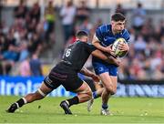 17 May 2025; Jimmy O'Brien of Leinster in action against Macenzzie Duncan of Glasgow Warriors during the United Rugby Championship match between Leinster and Glasgow Warriors at the Aviva Stadium in Dublin. Photo by Sam Barnes/Sportsfile