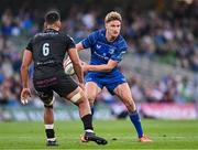 17 May 2025; Jordie Barrett of Leinster in action against Macenzzie Duncan of Glasgow Warriors during the United Rugby Championship match between Leinster and Glasgow Warriors at the Aviva Stadium in Dublin. Photo by Sam Barnes/Sportsfile