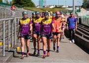 17 May 2025; Wexford players return to the changing room before the Leinster Senior Camogie final match between Wexford and Kilkenny at Netwatch Cullen Park in Carlow. There are no action pictures from this game at the request of the players. Photo by Michael P Ryan/Sportsfile
