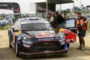 18 May 2025; Josh McErlean and Eoin Treacy before competing in their Ford Puma Rally 1 during day four of the FIA World Rally Championship Rally de Portugal in Porto, Portugal. Photo by Philip Fitzpatrick/Sportsfile
