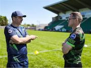 18 May 2025; Leitrim manager Steven Poacher, left, and Sligo manager Tony McEntee before the Táilteann Cup match between Leitrim and Sligo at Avant Money Páirc Seán Mac Diarmada in Carrick-on-Shannon, Leitrim. Photo by Thomas Flinkow/Sportsfile