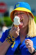 18 May 2025; Tipperary supporter Maria Cassin, from Clonmel, enjoys an icecream before the Munster GAA Hurling Senior Championship Round 4 match between Tipperary and Waterford at FBD Semple Stadium in Thurles, Tipperary. Photo by Ray McManus/Sportsfile