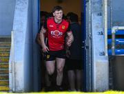 18 May 2025; Down captain Odhran Murdock leads his side out before the GAA Football All-Ireland Senior Championship Round 1 match between Clare and Down at Zimmer Biomet Páirc Chíosóg in Ennis, Clare. Photo by Tom Beary/Sportsfile