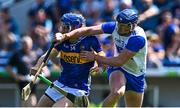 18 May 2025; John McGrath of Tipperary in action against Conor Prunty of Waterford during the Munster GAA Hurling Senior Championship Round 4 match between Tipperary and Waterford at FBD Semple Stadium in Thurles, Tipperary. Photo by Tyler Miller/Sportsfile