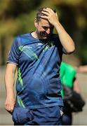 18 May 2025; Leitrim manager Steven Poacher reacts during the Táilteann Cup match between Leitrim and Sligo at Avant Money Páirc Seán Mac Diarmada in Carrick-on-Shannon, Leitrim. Photo by Thomas Flinkow/Sportsfile
