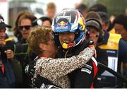 18 May 2025; Sébastien Ogier celebrates with his mother Marianne after he won Rally de Portugal in Porto, Portugal. Photo by Philip Fitzpatrick/Sportsfile