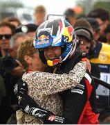 18 May 2025; Sébastien Ogier celebrates with his mother Marianne after he won Rally de Portugal in Porto, Portugal. Photo by Philip Fitzpatrick/Sportsfile