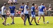 18 May 2025; Cavan manager Raymond Galligan with Seán McEvoy before the GAA Football All-Ireland Senior Championship Round 1 match between Mayo and Cavan at Hastings Insurance MacHale Park in Castlebar, Mayo. Photo by Piaras Ó Mídheach/Sportsfile