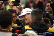 18 May 2025; Sébastien Ogier celebrates with supporters after winning Rally de Portugal in Porto, Portugal. Photo by Philip Fitzpatrick/Sportsfile