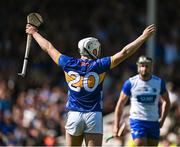 18 May 2025; Darragh McCarthy of Tipperary celebrates a late goal by Oisin O'Donoghue during the Munster GAA Hurling Senior Championship Round 4 match between Tipperary and Waterford at FBD Semple Stadium in Thurles, Tipperary. Photo by Ray McManus/Sportsfile